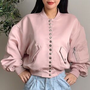 Pink Satin Oversized Bomber Jacket Size M